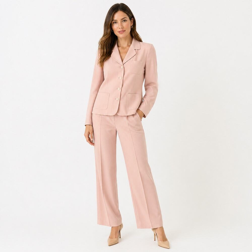 Jones New York Country Silk Pant Suit Blush Pink 2 Pc Set Women’s Size 8 Vintage